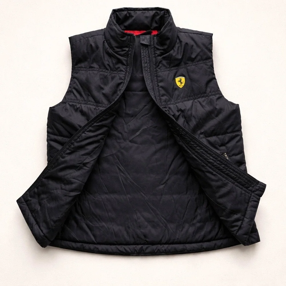 Ferrari Kids Black Scuderia F1 Puffer Vest‎ Full-Zip Quilted M Racing Autobahn